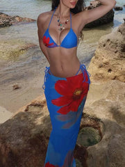 With Skirt Flower Floral Halter String Bikini