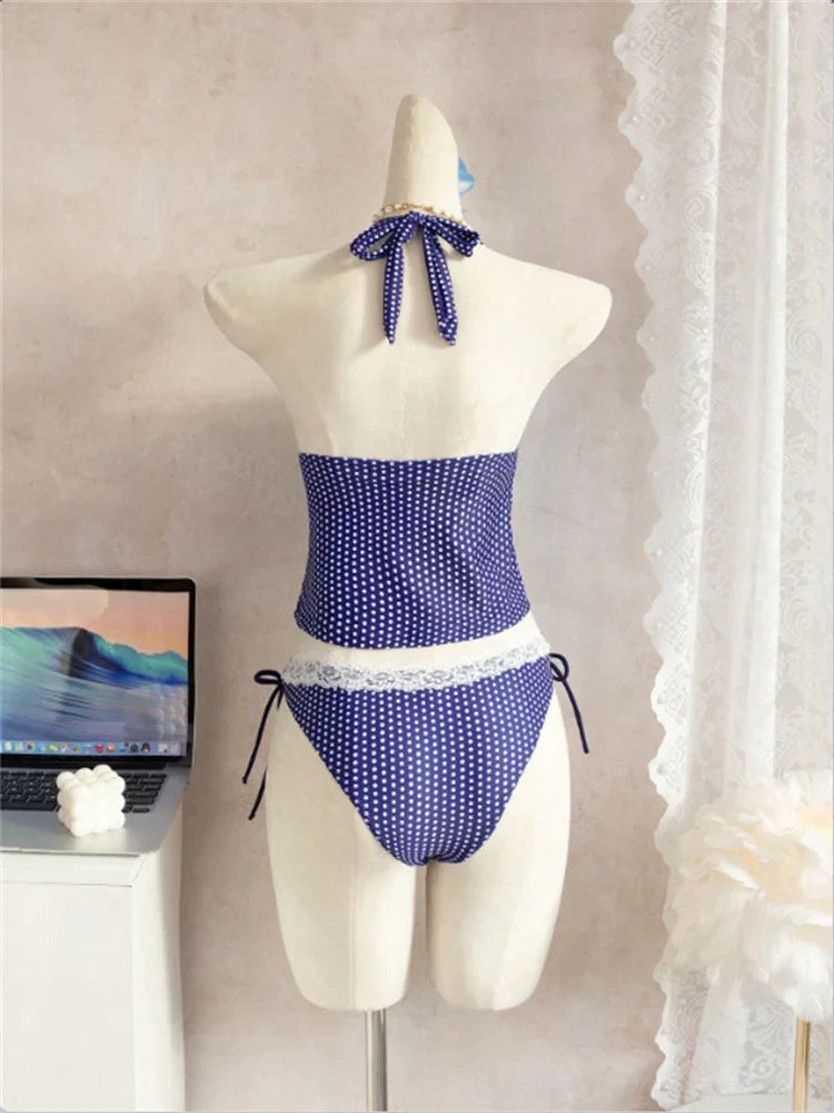 Sexy Blue Polka Dot Print Bikini Set