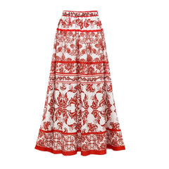 Red Ethnic Style Floral Print Bikini Set