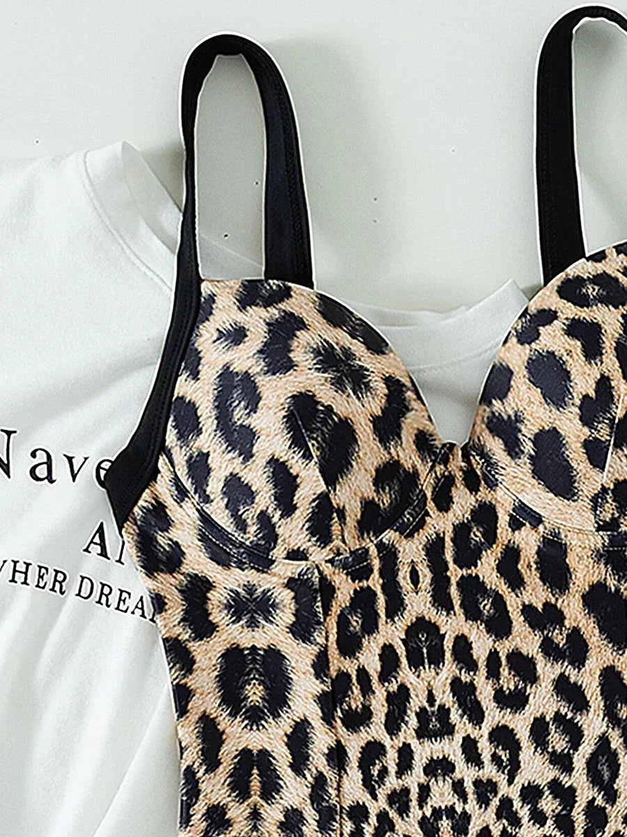 Leopard Underwired Bra Cup One Piece Swimsuit