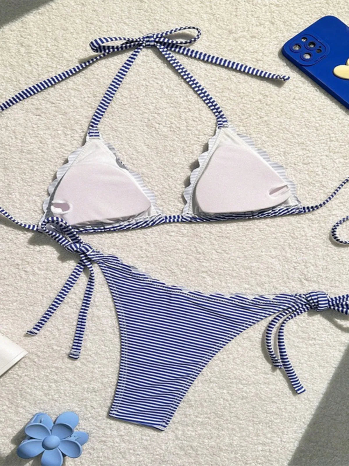 Women's Blue Stripe Print Two Piece Swimsuit