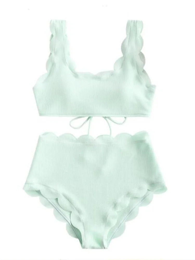 Solid Blue Two Pieces Swimsuit