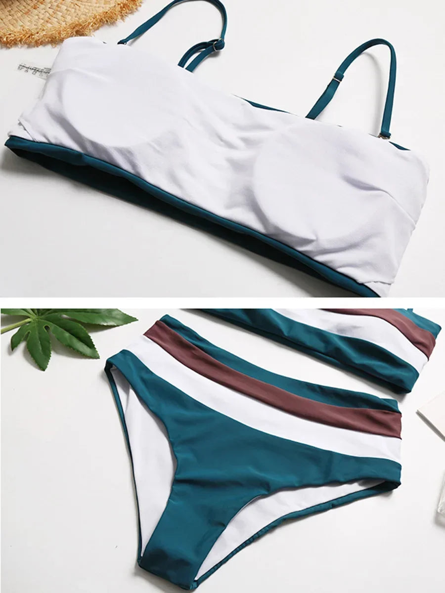 Sexy Striped Bandeau Bikini