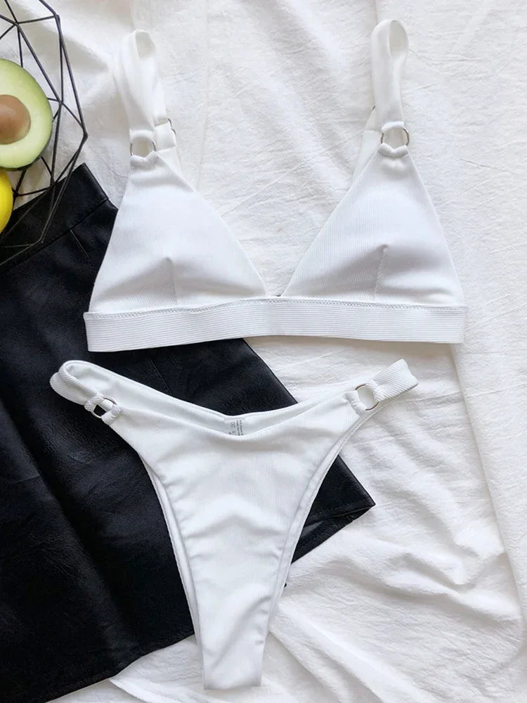 Ribbed Triangle High Cut Bikini