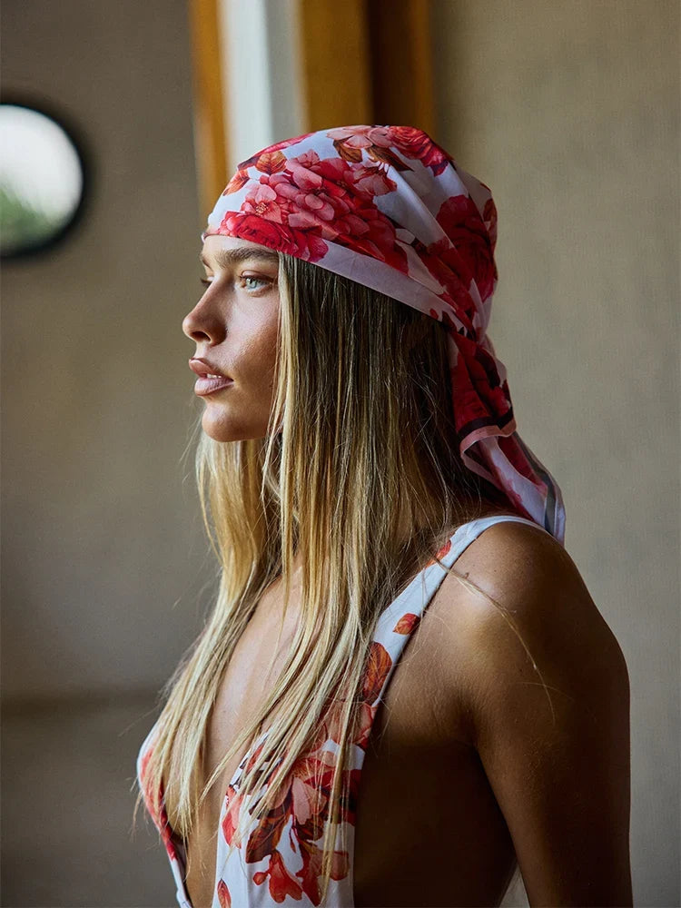 Floral Hairband Cover Up Women Print Bikini Set
