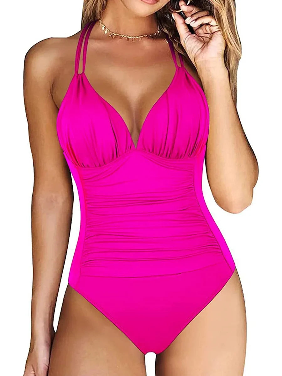 Ruched Wrinkled One Piece Swimsuit