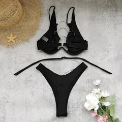 Luxury Diamond Belt High Waist Bikini Set