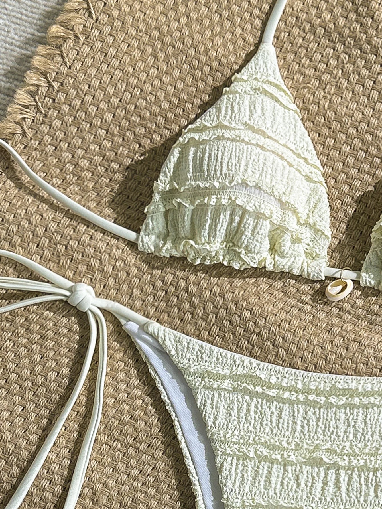 Sexy Beige Pleate Micro Bikini