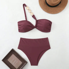 Sexy Metal Chain One Shoulder Bikini Set