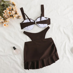 Vintage Ruffes Skirt 3 Piece Swimsuit