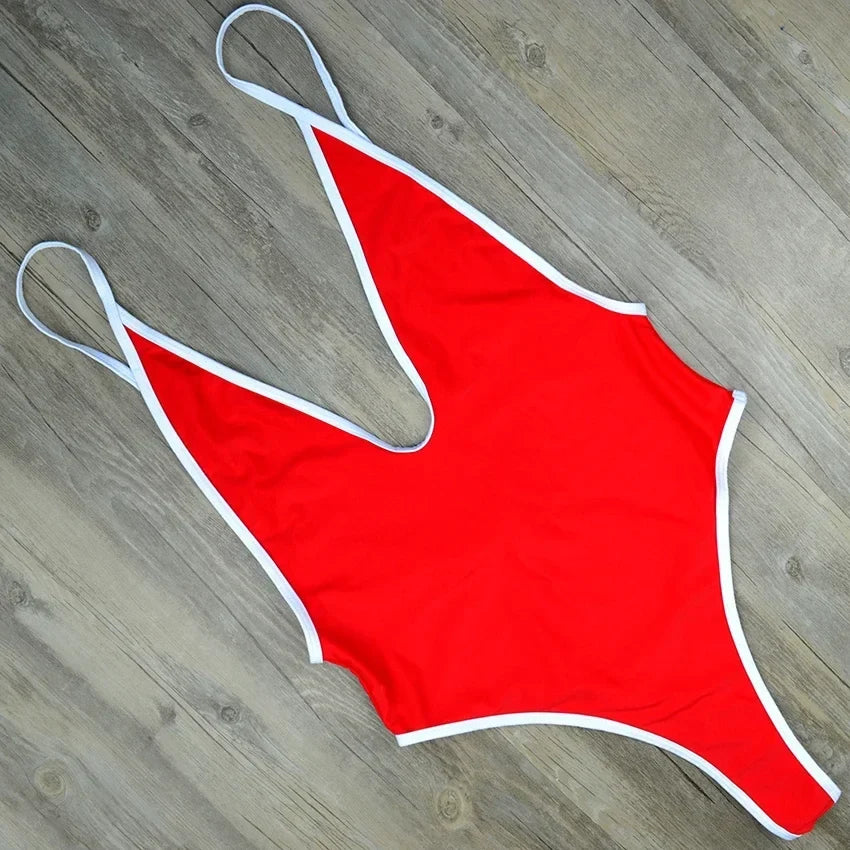 Deep V Neck Thong Swimwear Women One Piece Swimsuit