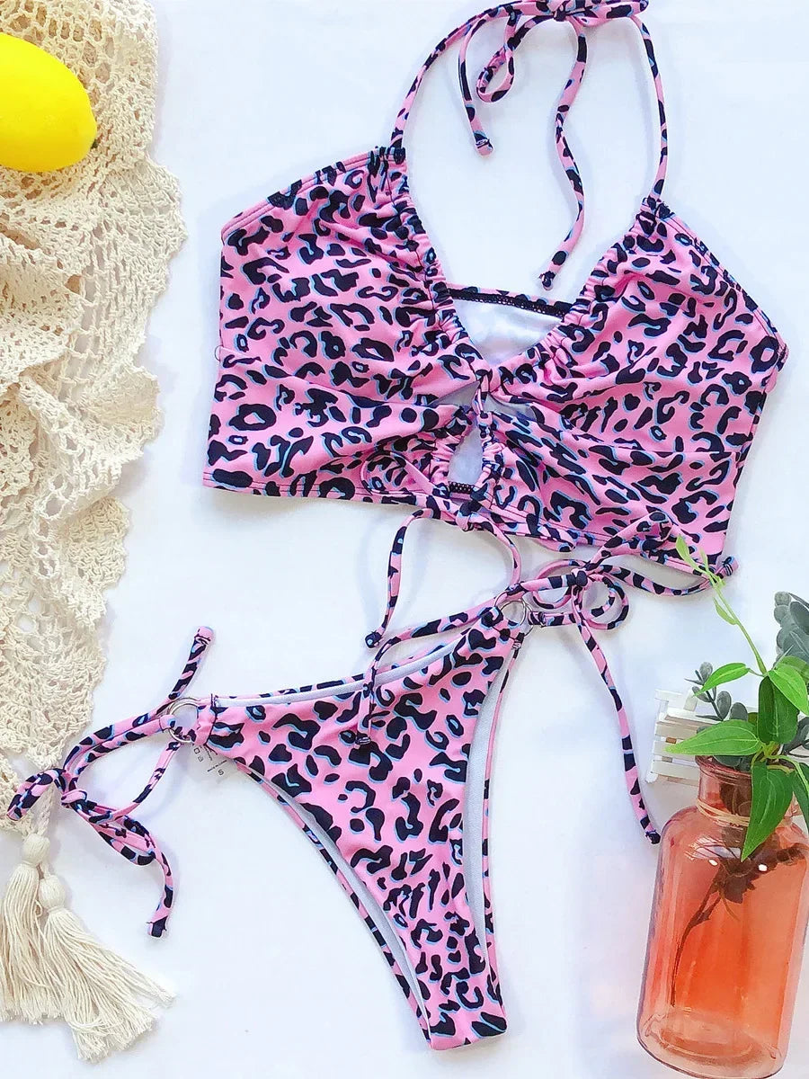 Sexy High Cut Leopard Bikini