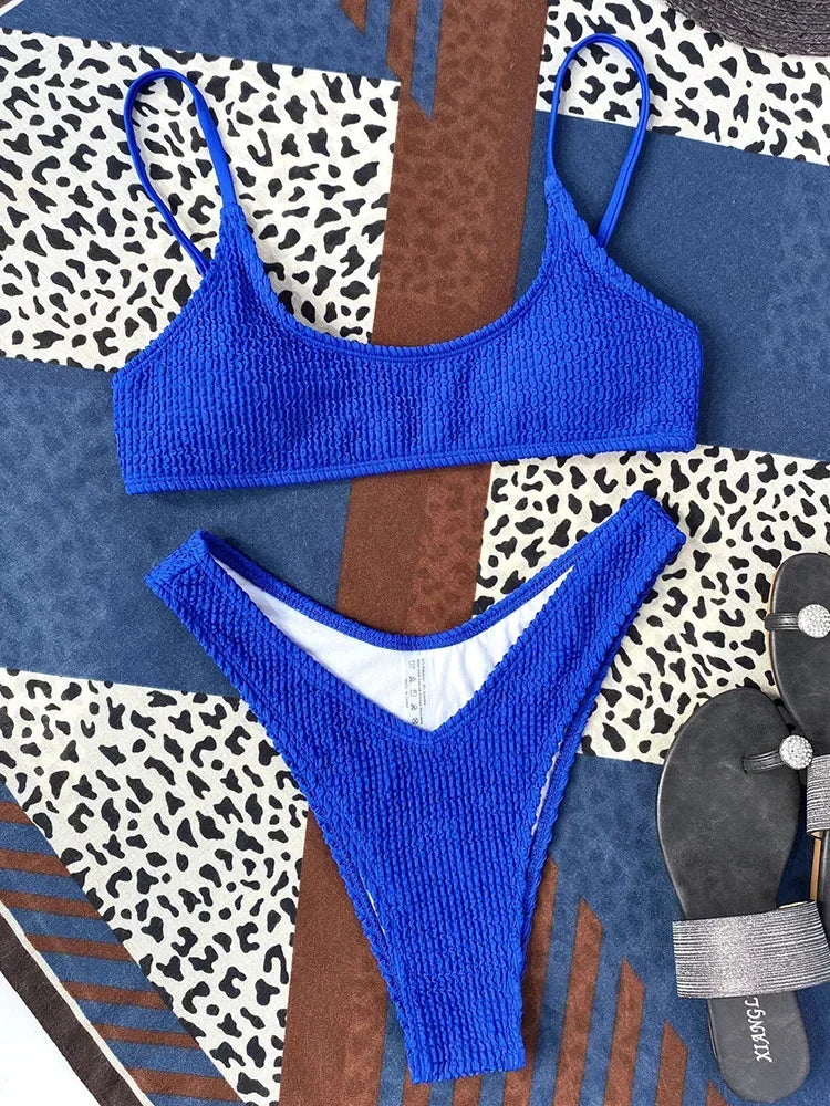 7 Colors Wrinkled Crinkled Triangle Bikini