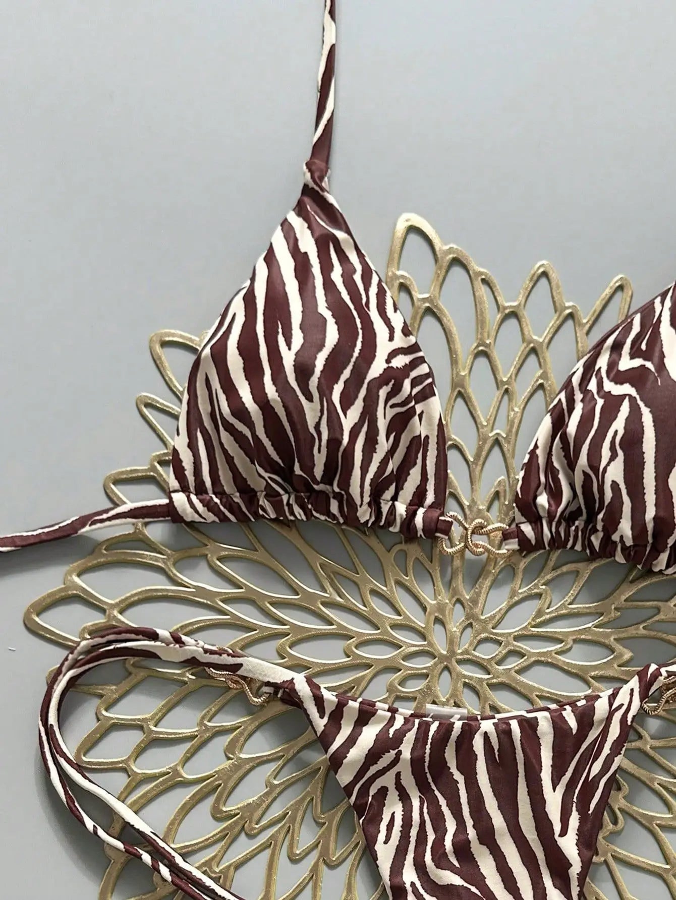 Sexy Coffee Zebra Print Bikini Set