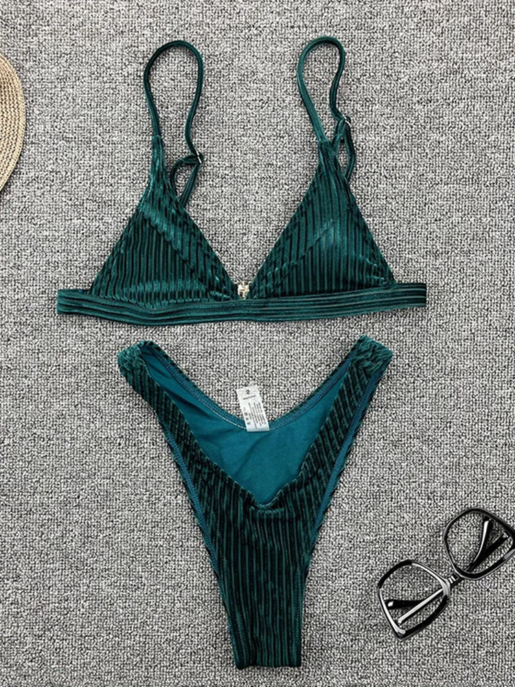 Ribbed Metallic Velvet Bikini