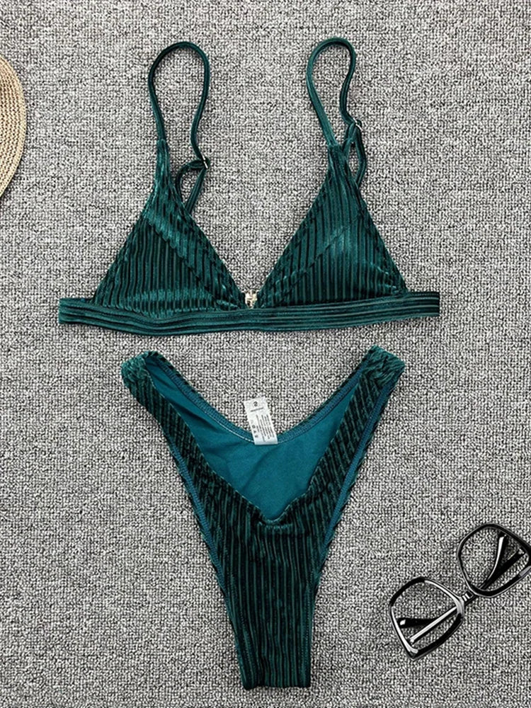 Ribbed Metallic Velvet Bikini