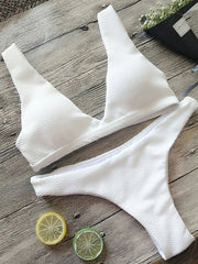 Sexy White Ribbed Brazilian Bikini