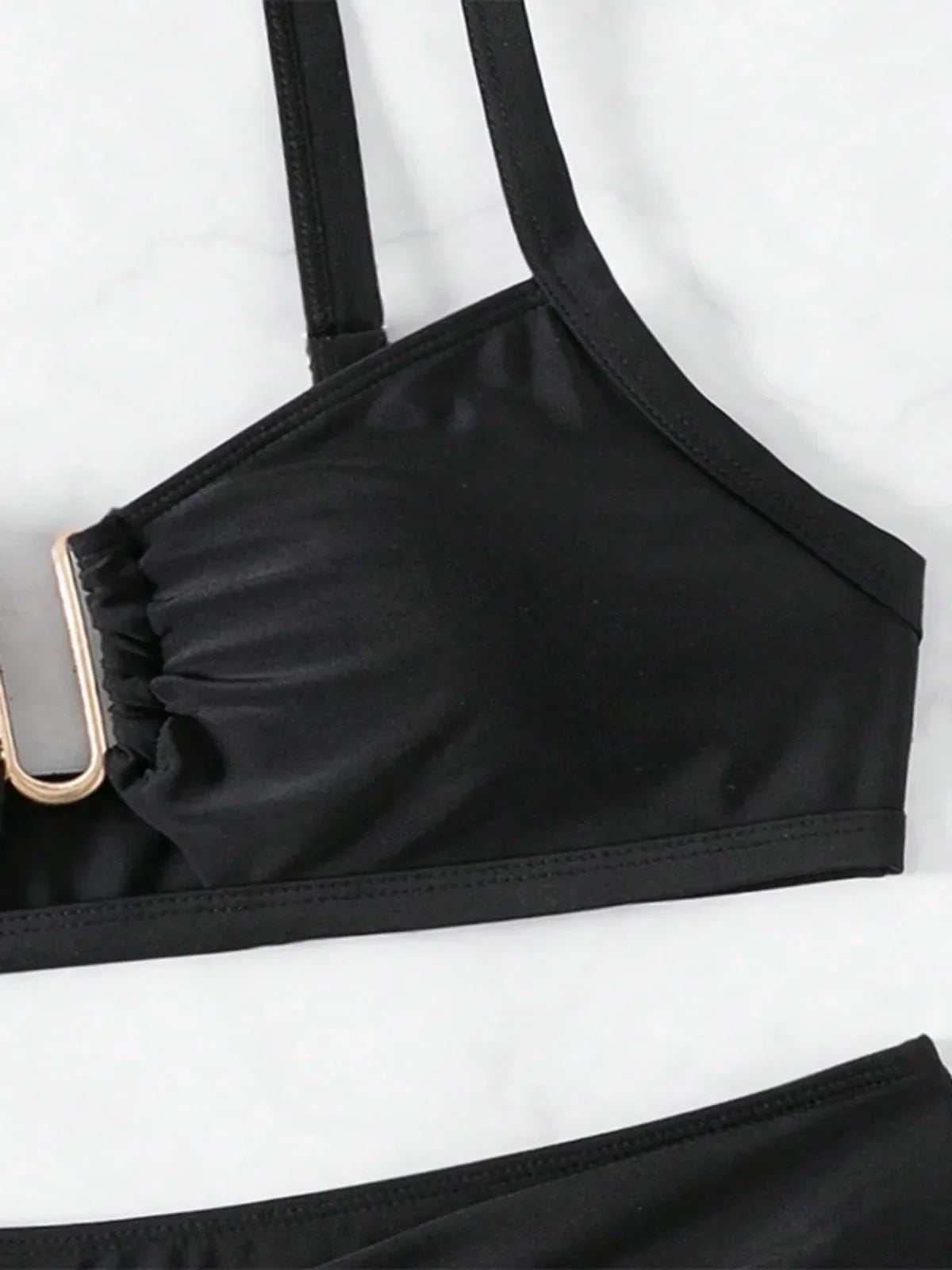 Solid Color High Waist Two Piece Swimsuit