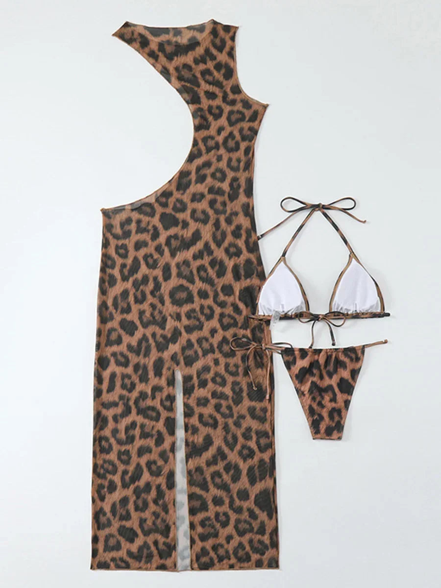 XS - XL Halter Leopard Beach Cover Up Bikini