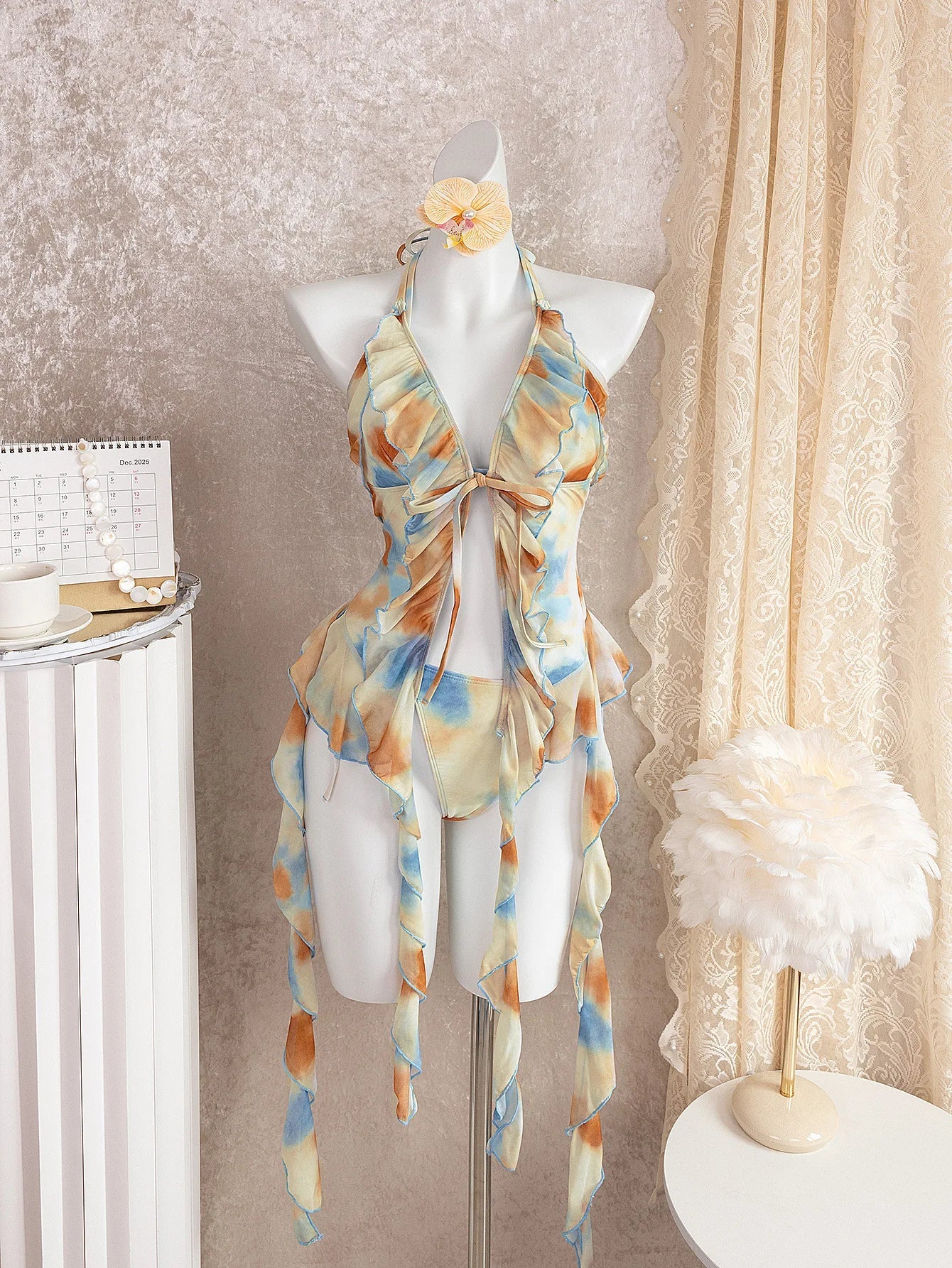 Sexy Beige Tie Dye Gradient Bikini Set