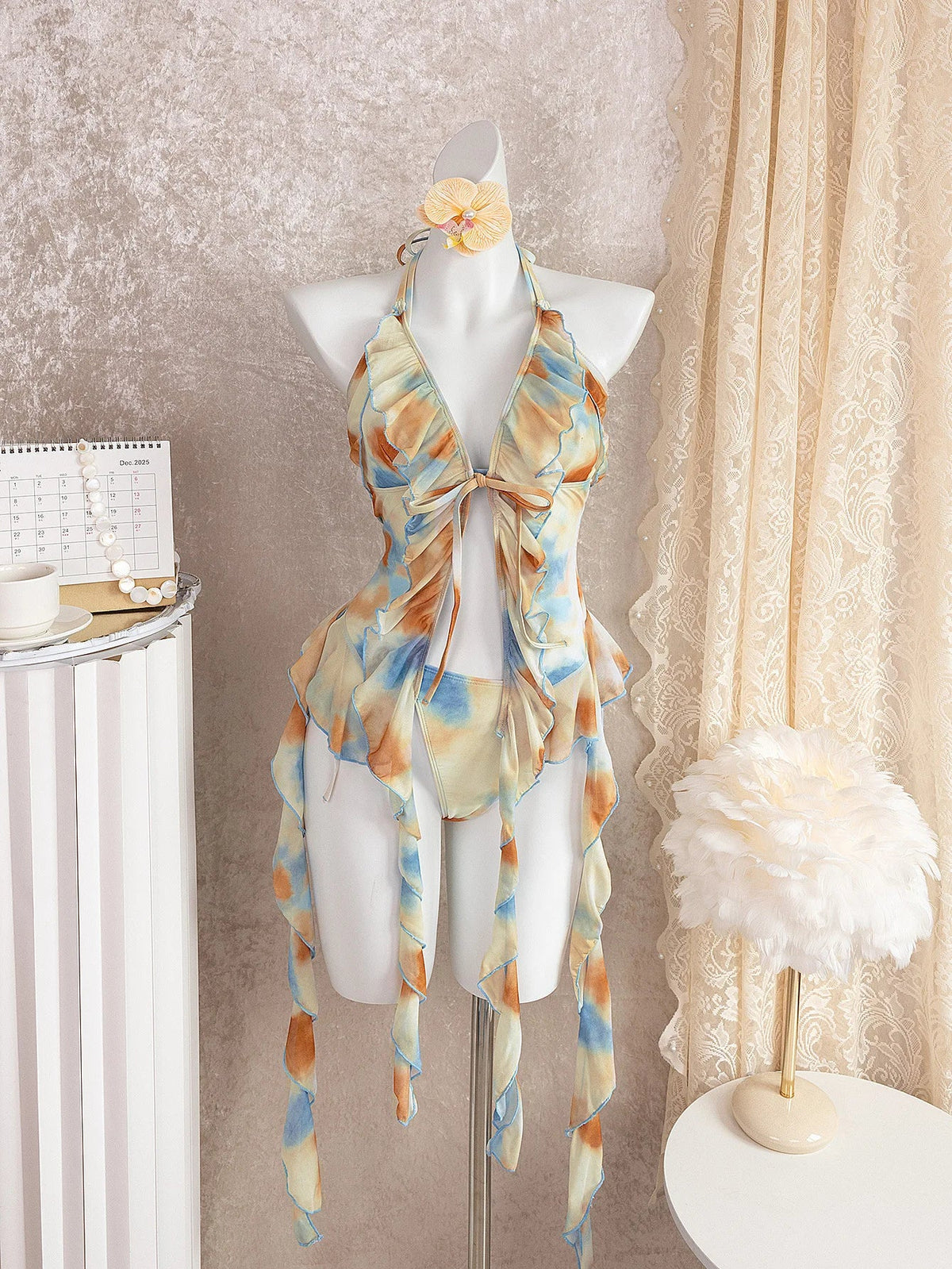 Sexy Beige Tie Dye Gradient Bikini Set