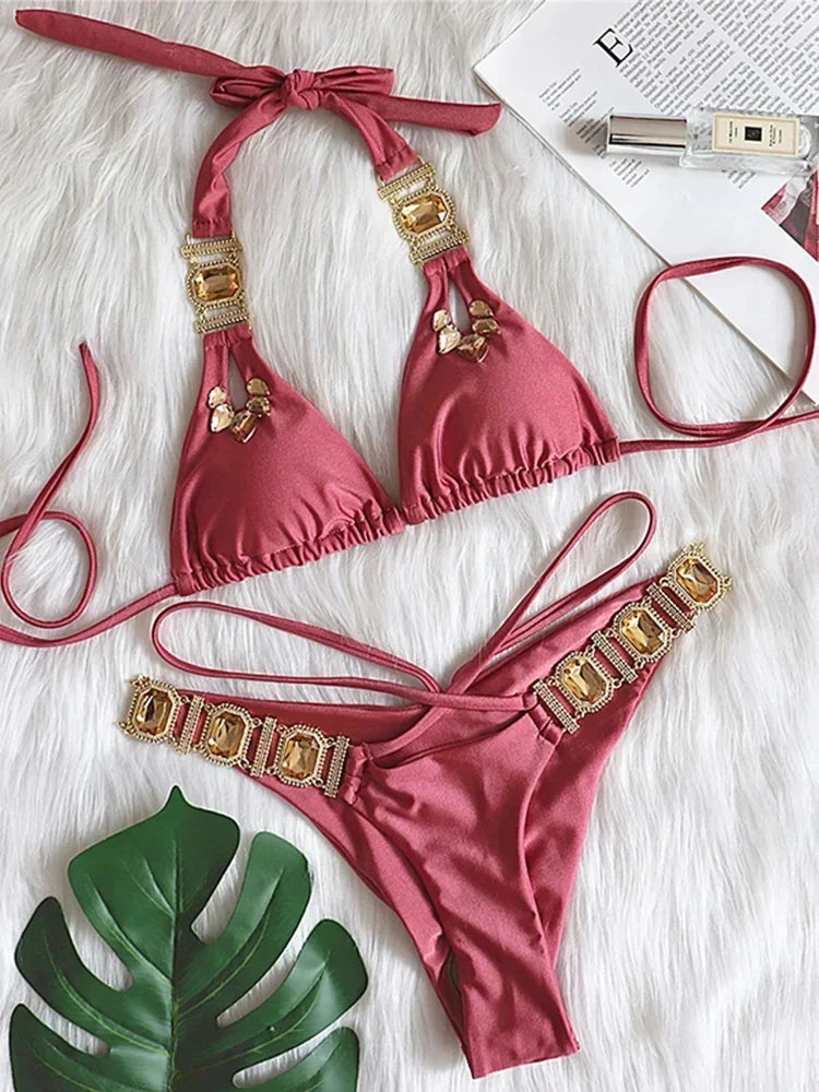 Halter Jewelled Diamond Bikini