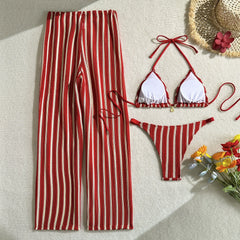 Vintage Red Striped Bikini Set