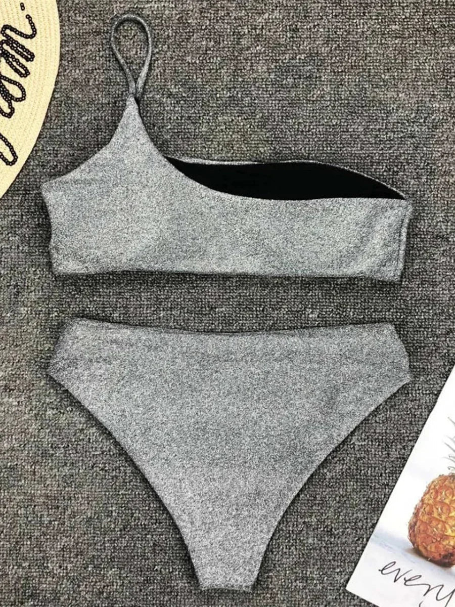 Sexy Shiny Sparkling One Shoulder Bikini