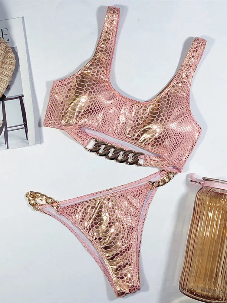 High Cut Metal Chains Bikini