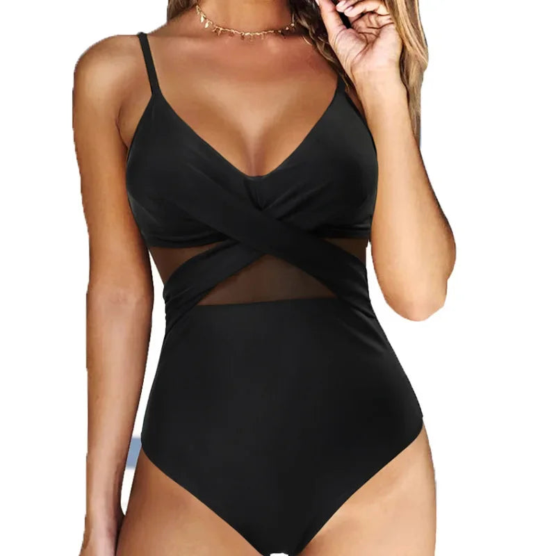 S - XXL Sexy Mesh See Through Women Swimwear One Piece Swimsuit