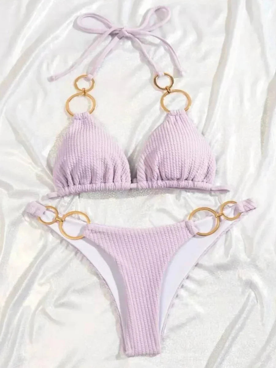 Sexy Metal Rings Halter Bikini