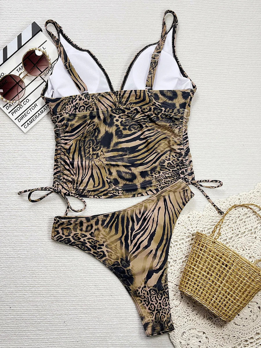 New Leopard Tankini V Neck Bikini