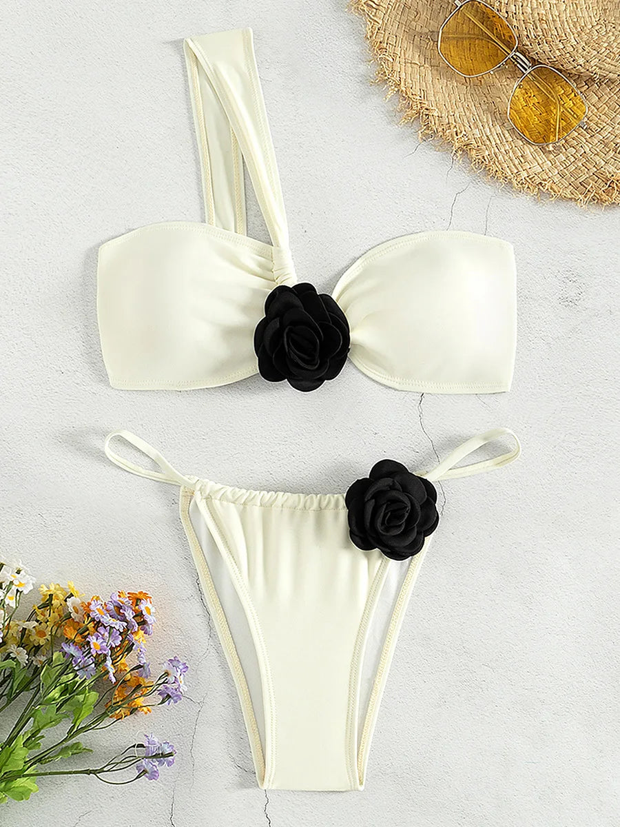 3D Flower One Shoulder Bikini