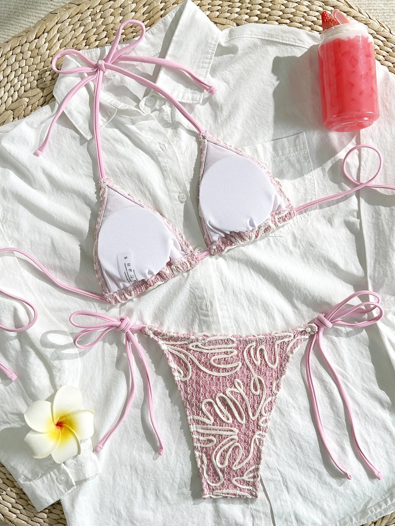 Sexy Pink Lace Micro Bikini