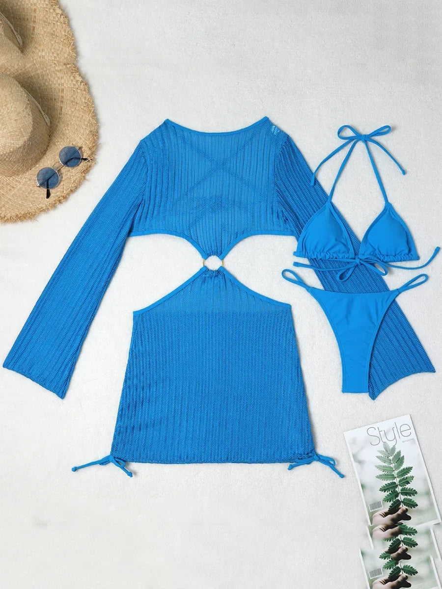 Mesh Sheer Long Sleeve Cover-Up Micro Bikini