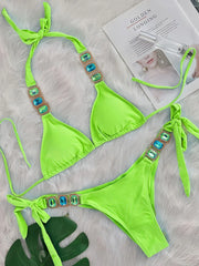 Halter Scrunch Butt Rhintstone Diamond Bikini