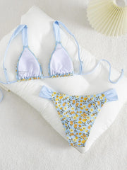 Sexy Blue Floral Print Micro Bikini