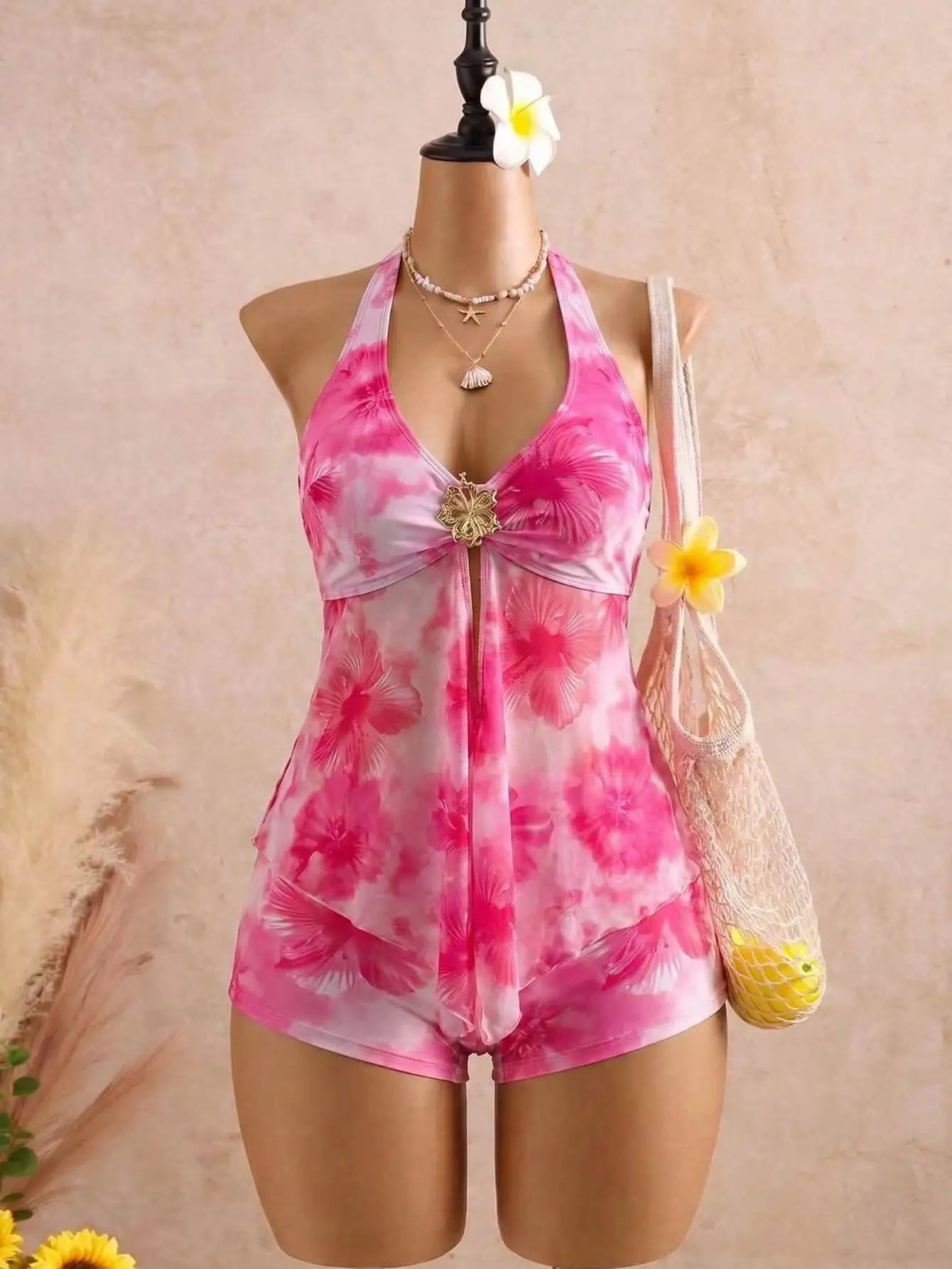 Vintage Yellow Polka Dot Print Bikini Set