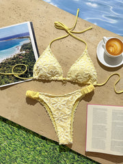 Sexy Yelllow 3D Flower Micro Bikini Set