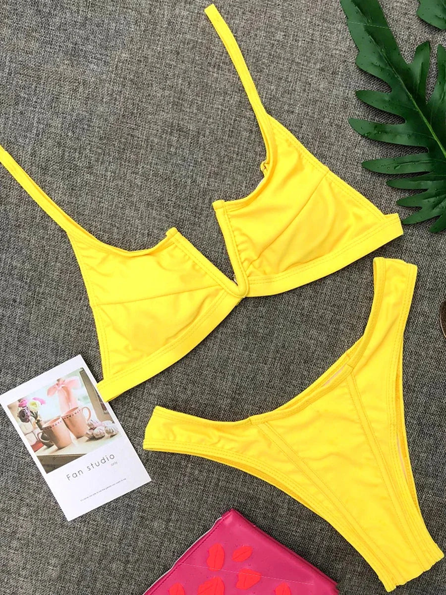 Splicing V Shaped Micro Thong Bikini