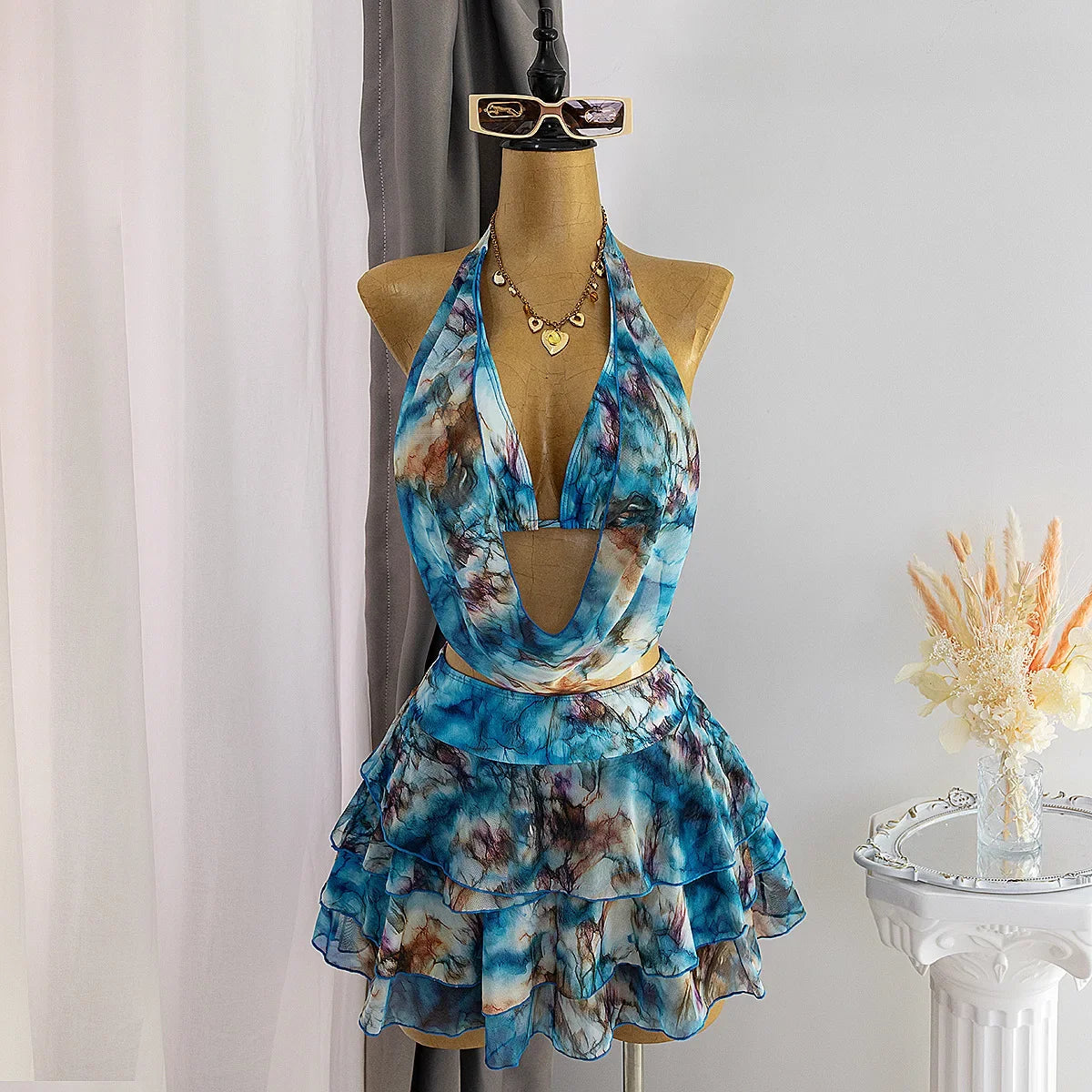 Vintage Blue Tie Dye Gradient Bikini Set