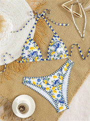 Sexy Blue Fruit Print Bikini Set