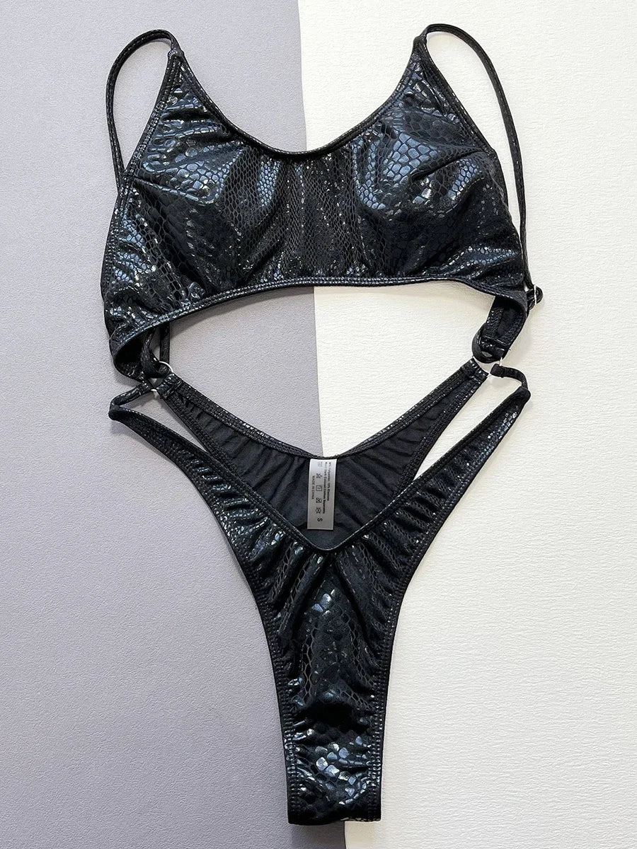 Leopard Splicing High Leg Cut Out Female Swimwear One Piece Swimsuit