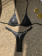 Shiny Black Snakeskin Print Bikini Set