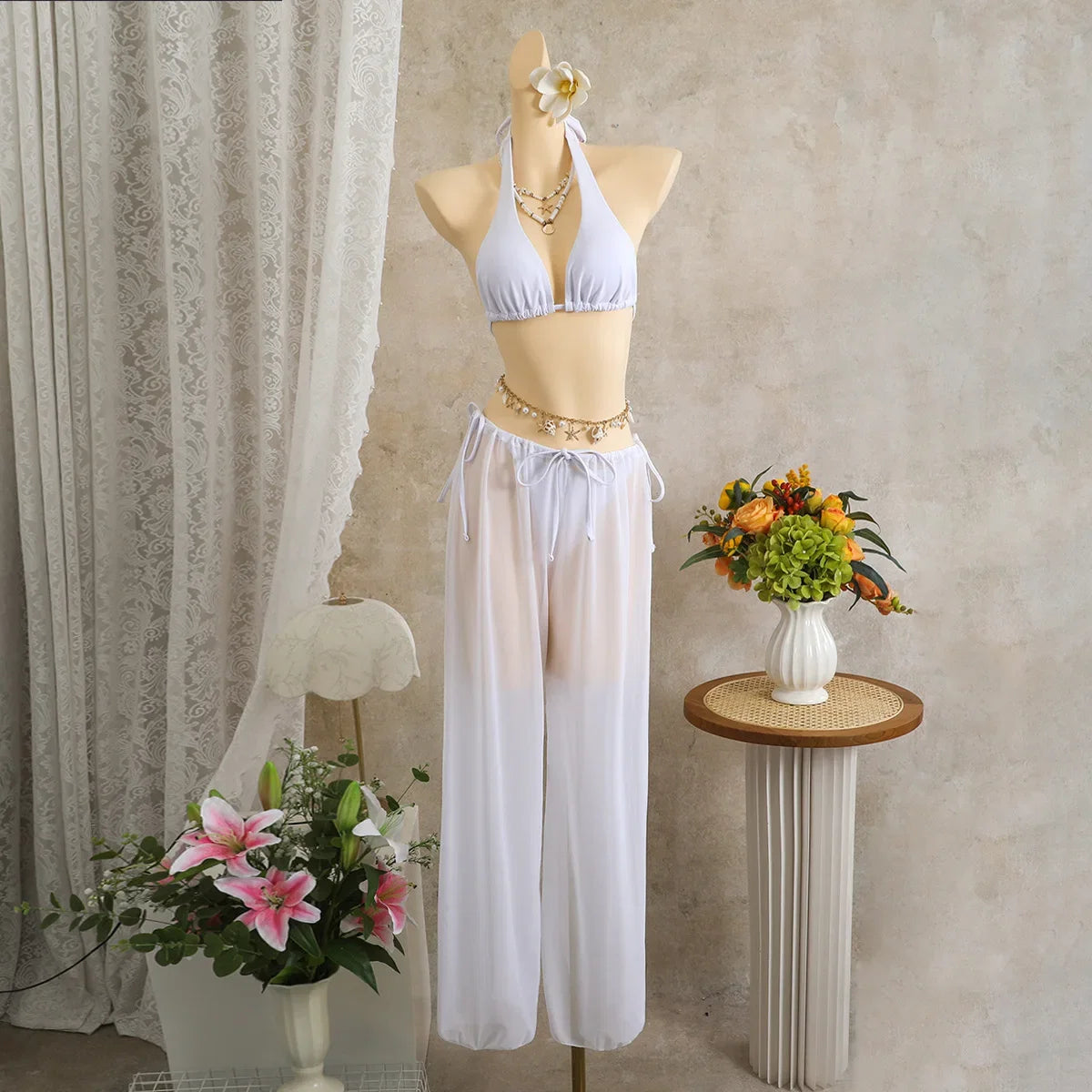 Sexy Holiday Long Pants 3 Piece Bikini Set