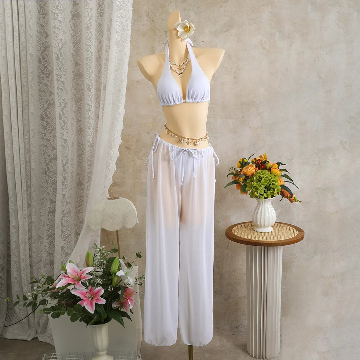 Sexy Holiday Long Pants 3 Piece Bikini Set