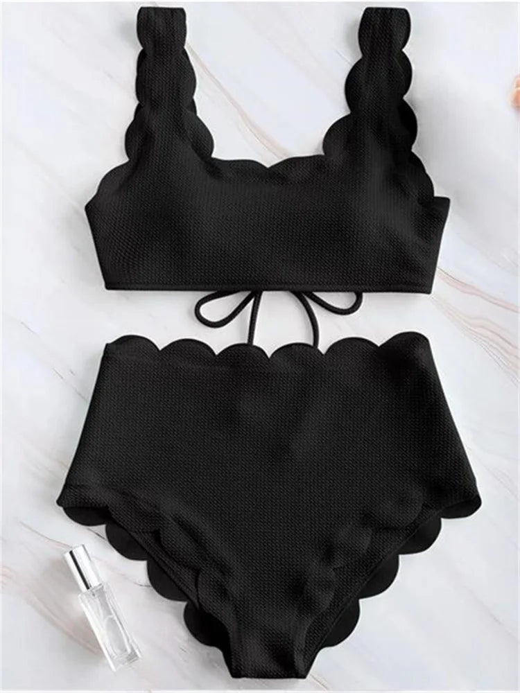 Solid Blue Two Pieces Swimsuit