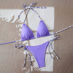 Sexy Purple Contrast Bikini Set