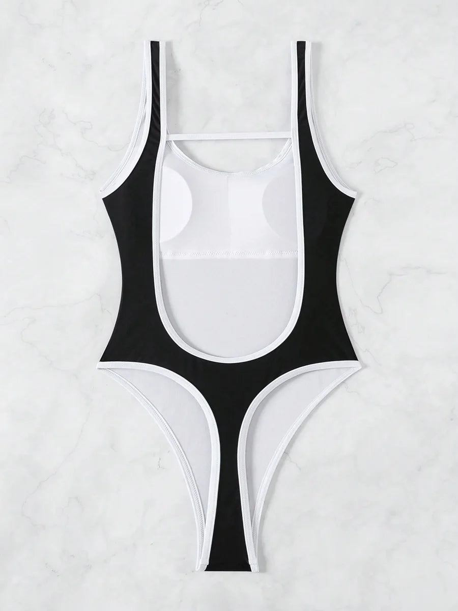 Splicing Backless Women Thong Swimwear One Piece Swimsuit