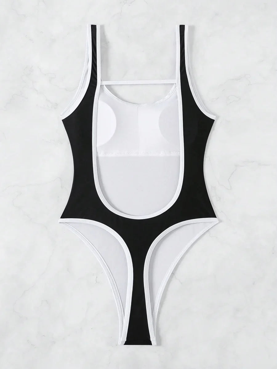 Splicing Backless Women Thong Swimwear One Piece Swimsuit